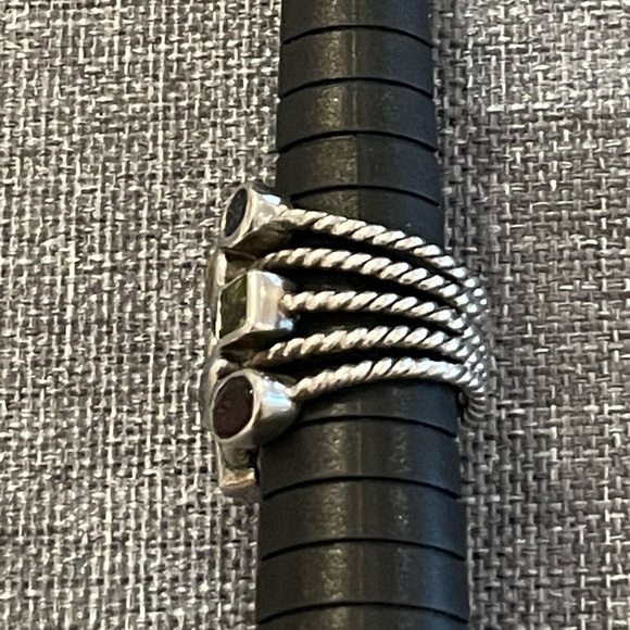 Sterling silver multi gemstone wide band ring - Picture 3 of 6